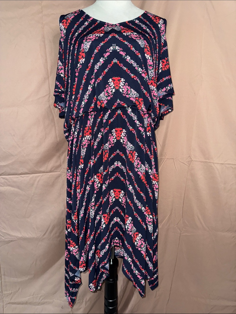 NWT Maurices Cold Shoulder Navy Floral A-Line Dress- Size 1